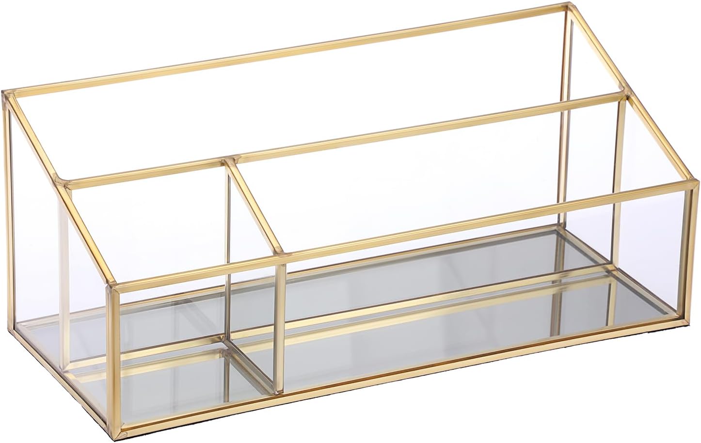 Hipiwe Vintage Gold Makeup Organizer, Mirrored Glass 3 Slots Vanity Holder