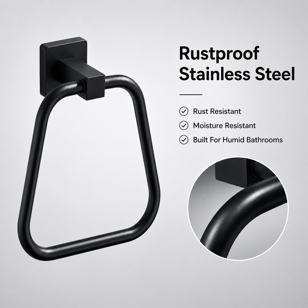 Matte Black Towel Ring for Bathroom, Kitchen Bath Towel Holder Hangers Wall Mount Heavy Duty Stainless Steel