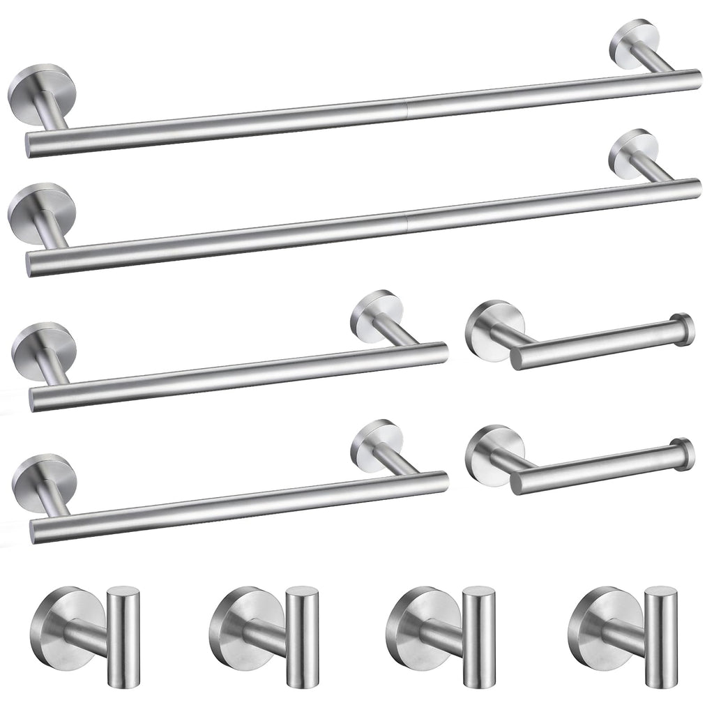 TURS Brushed Gold 5 Piece Bathroom Hardware Set, SUS304 Stainless Steel 24 Inch Bath Towel Bar Set, Round Bathroom Accessories Kit Wall Mounted
