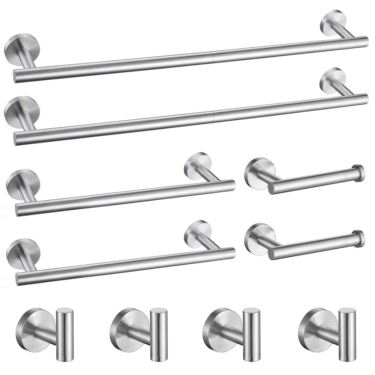 TURS Brushed Gold 5 Piece Bathroom Hardware Set, SUS304 Stainless Steel 24 Inch Bath Towel Bar Set, Round Bathroom Accessories Kit Wall Mounted