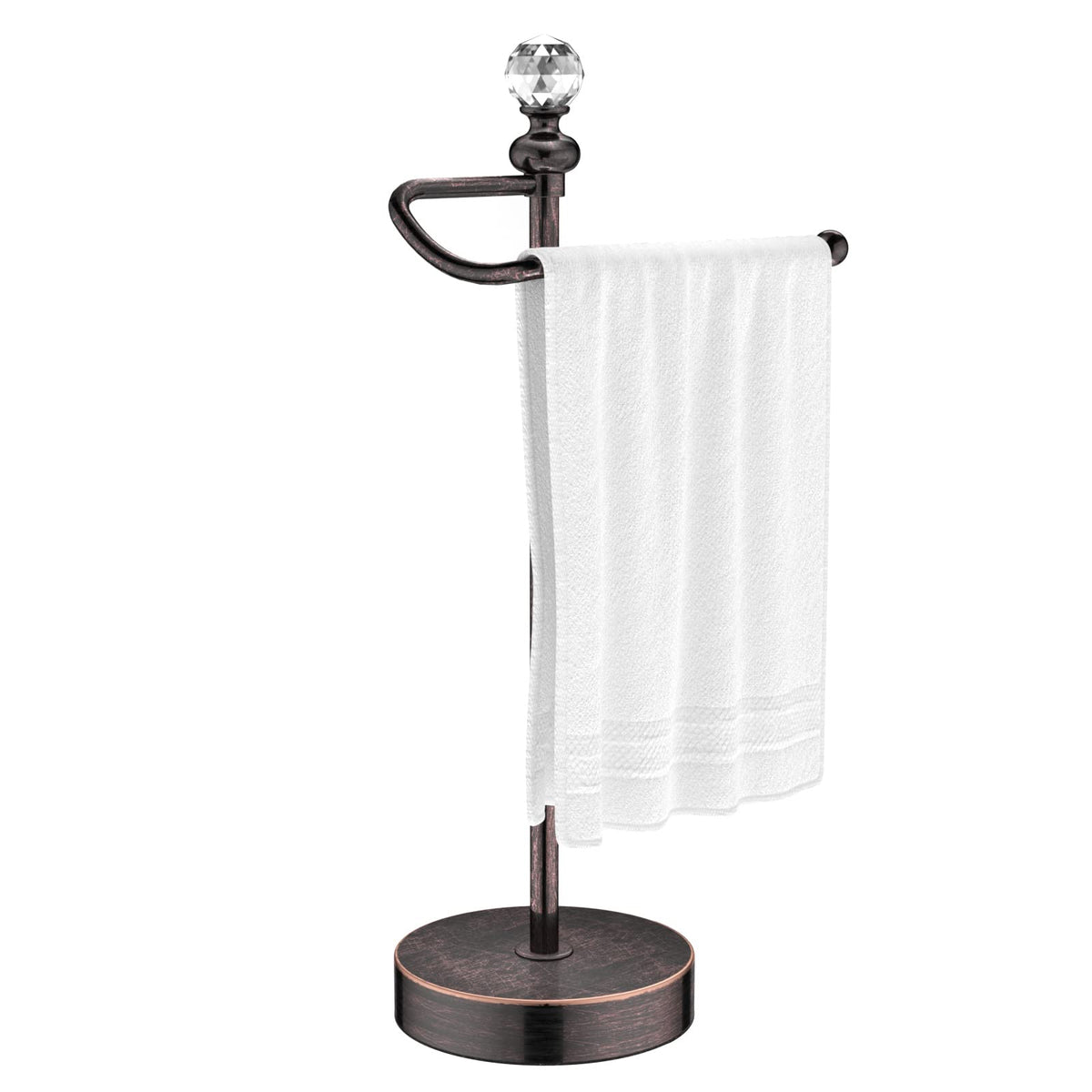 ROLABAM Heavy Weighted Hand Towel Holder (with Crystal Ball) Standing Hand Towel Holder Total Height 16.54'' for Kitchen, Bathroom, Vanity, Classic Decorative Metal Hand Towel Stand, Polished Chrome