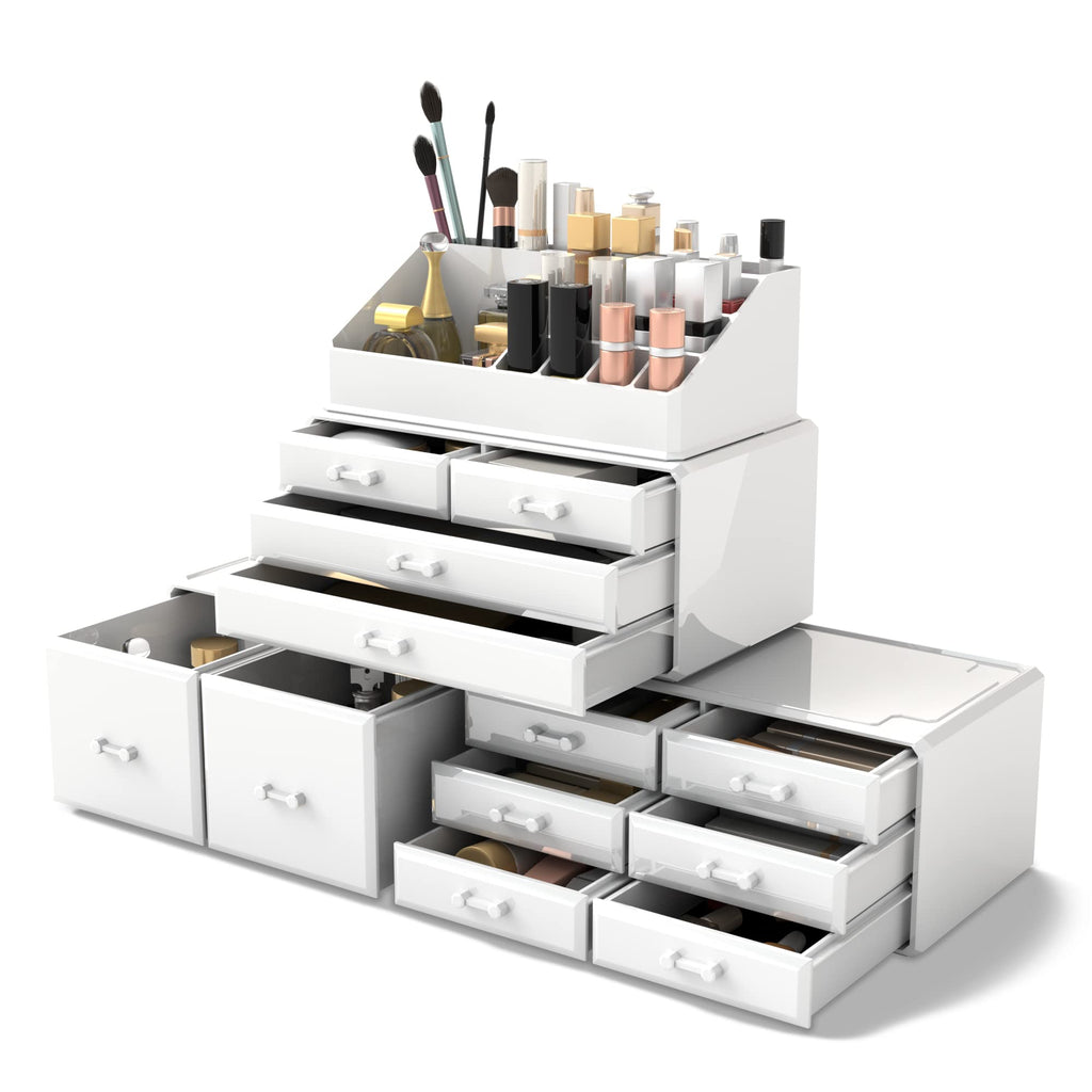 Readaeer Makeup Cosmetic Organizer Storage Drawers Display Boxes Case with 12 Drawers(Clear)