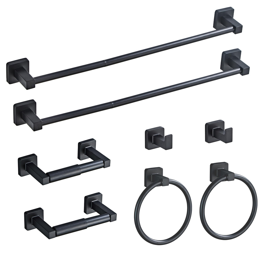 Matte Black Bathroom Hardware Set 4 Pieces,Bathroom Accessories Set Stainless Steel Wall Mounted, Hand Towel Bar, Towel Ring, Robe Towel Hooks,Toilet Paper Holder,Towel Bar Set, 23.6 Inch