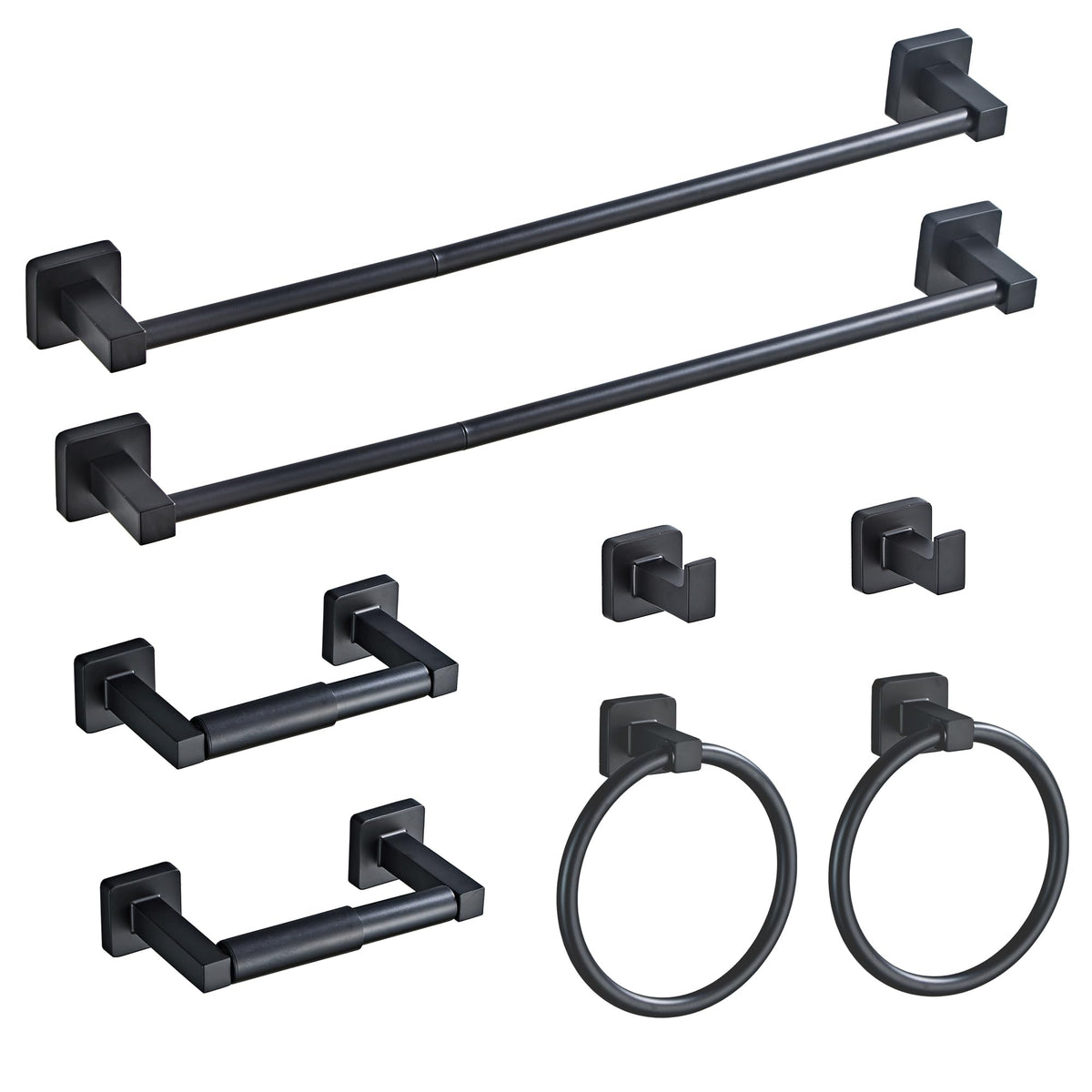 Matte Black Bathroom Hardware Set 4 Pieces,Bathroom Accessories Set Stainless Steel Wall Mounted, Hand Towel Bar, Towel Ring, Robe Towel Hooks,Toilet Paper Holder,Towel Bar Set, 23.6 Inch