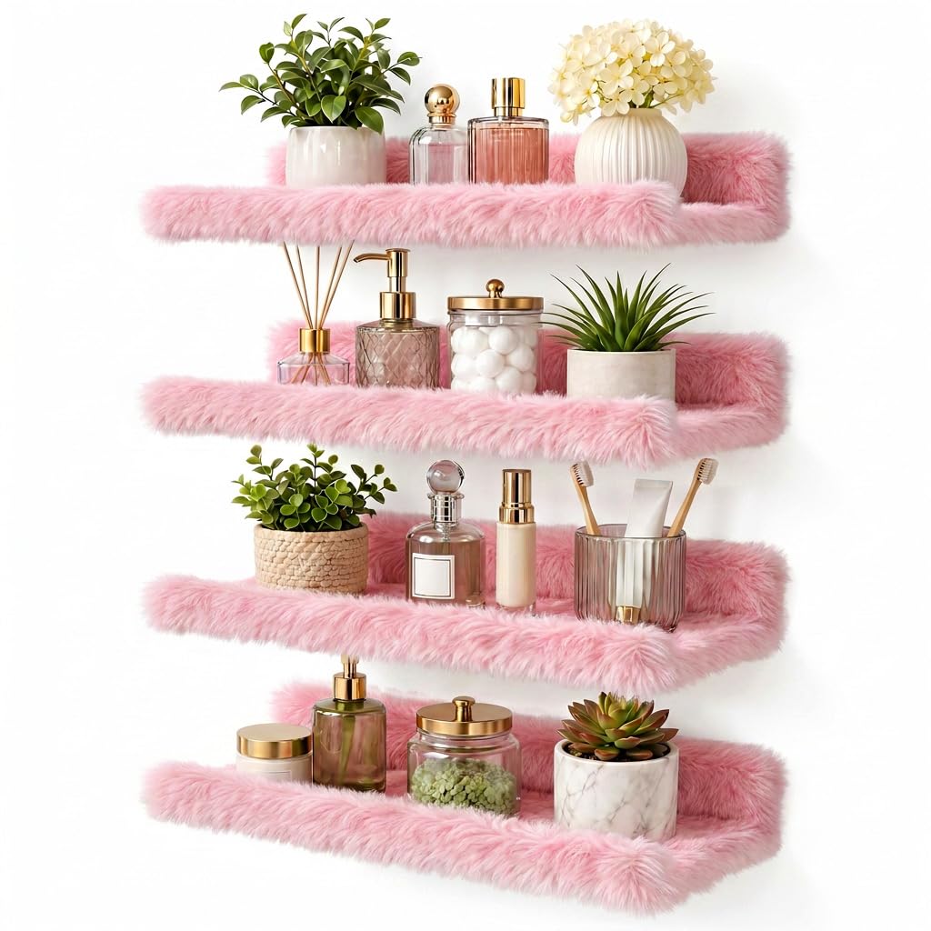 White Acrylic Bathroom Shelf Wall Mounted Floating Organizer with Front Lip