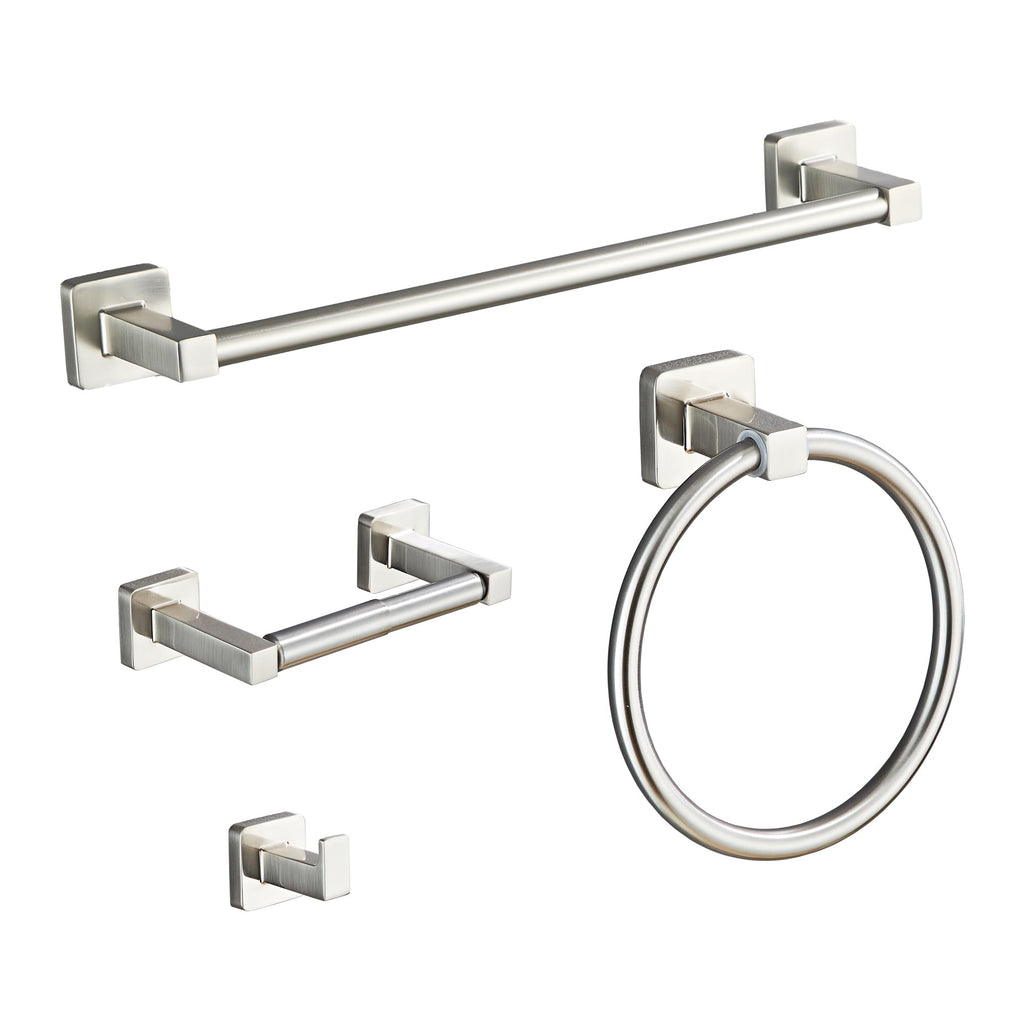 Matte Black Bathroom Hardware Set 4 Pieces,Bathroom Accessories Set Stainless Steel Wall Mounted, Hand Towel Bar, Towel Ring, Robe Towel Hooks,Toilet Paper Holder,Towel Bar Set, 23.6 Inch