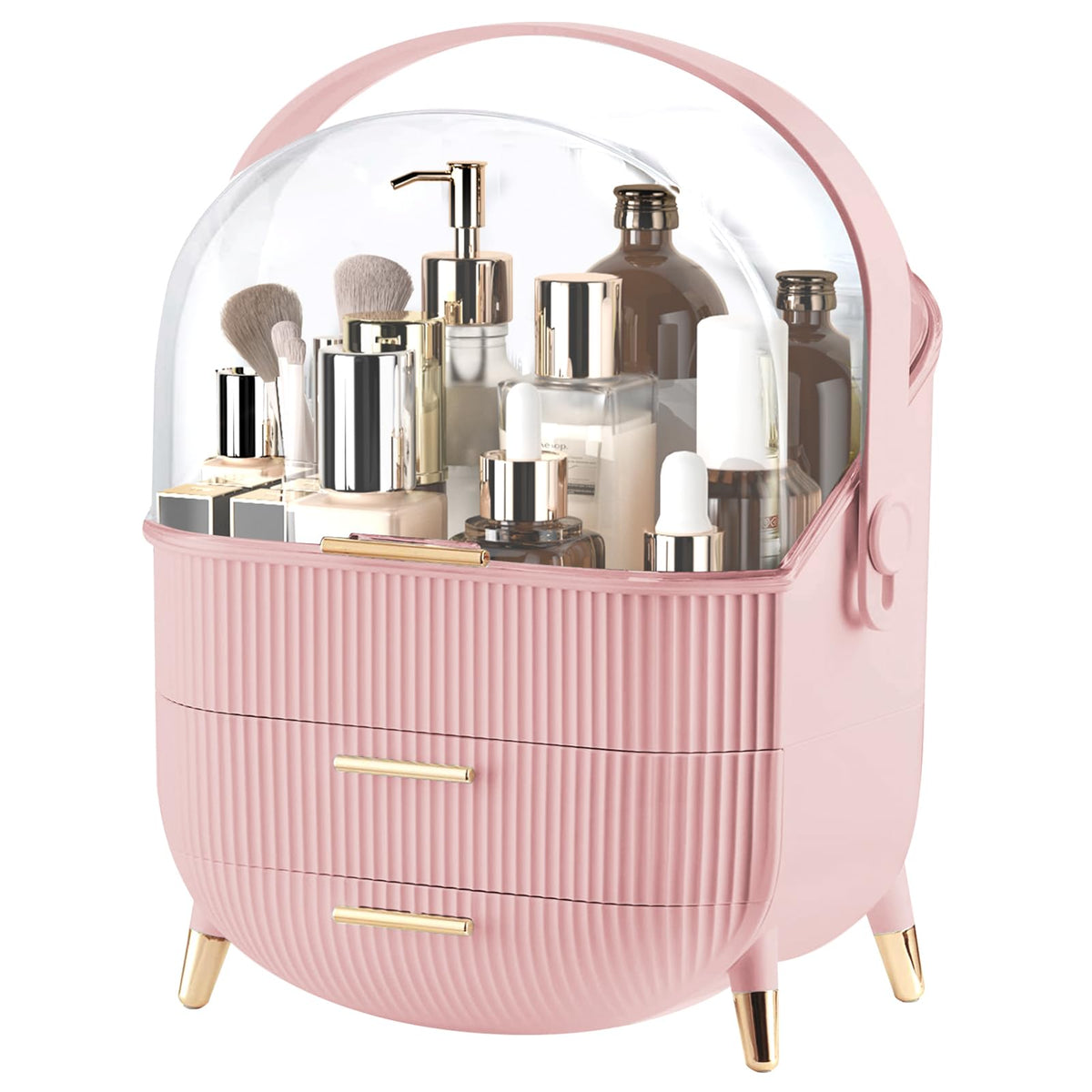 Makeup Organizer for Vanity, Make up Organizers and Storage, Cosmetics Skincare Organizers with Lid and Drawers, Cosmetic Display Cases for Countertop, Bathroom, Dresser, Ideal Gifts for Women(White)