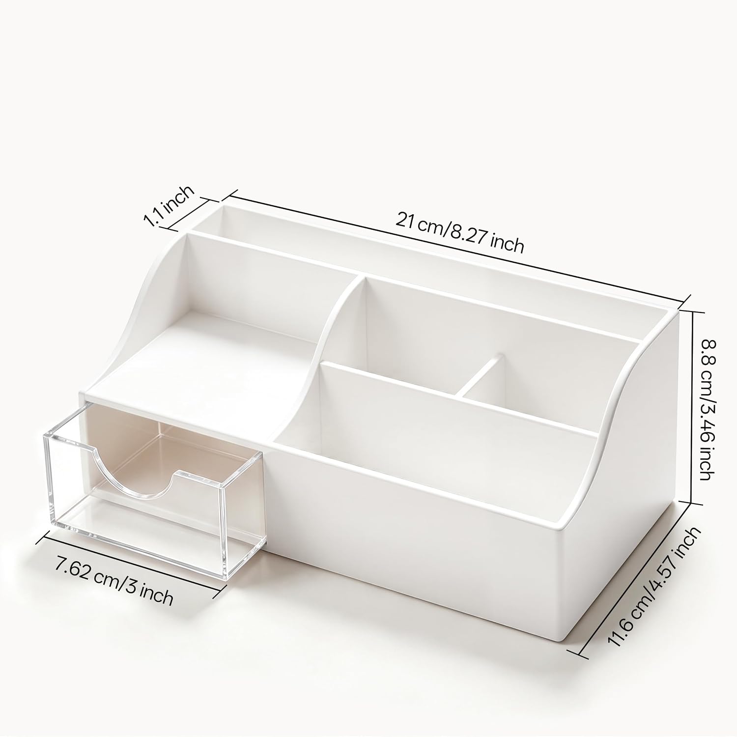 HBlife Makeup Organizer with Drawer – Cosmetic Storage for Vanity, Bathroom Countertop & Dresser, Skincare Organizer with Brush Holder, Beauty Display Case (White)