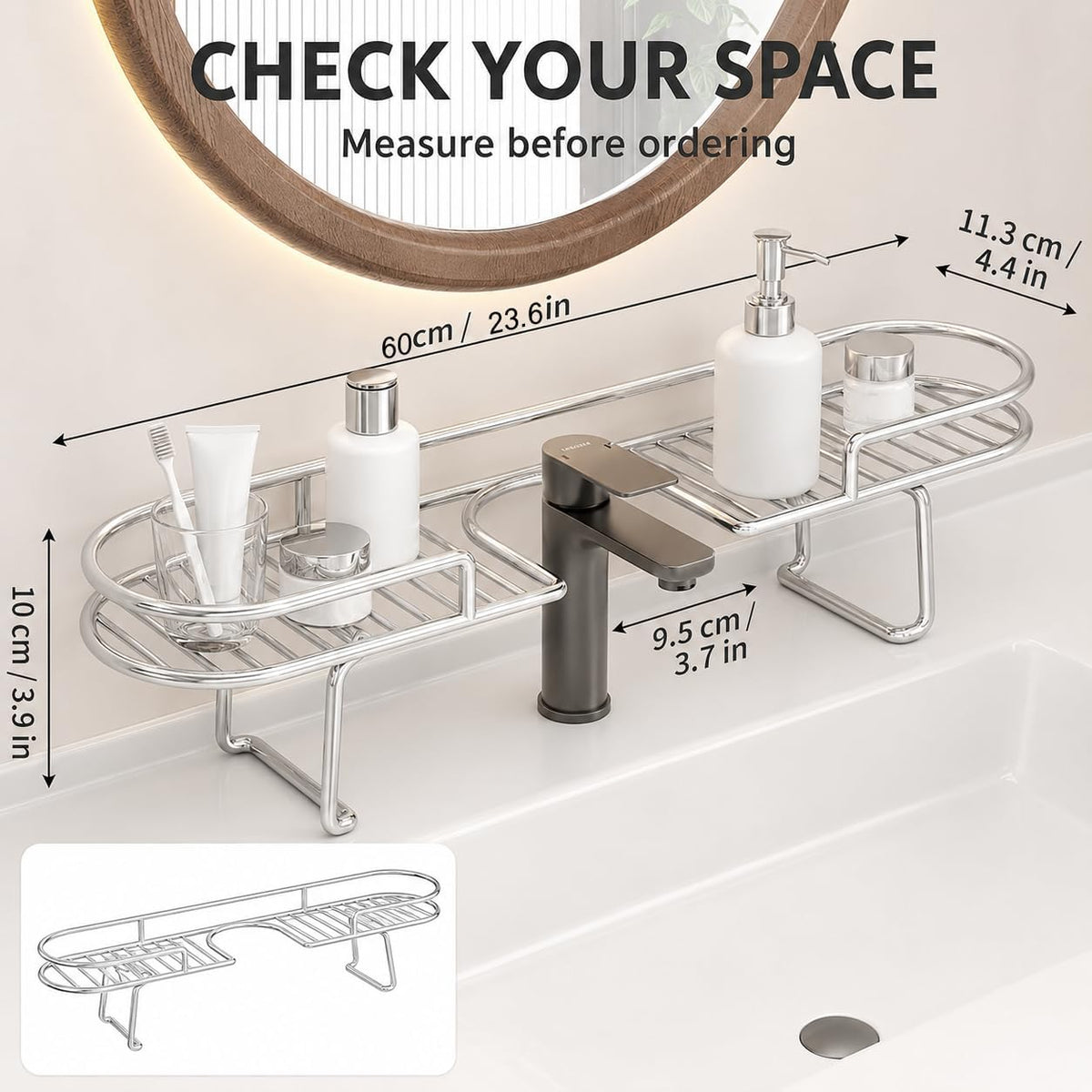 Foldable Stainless Steel Sink Shelf, No-Drill Over The Sink Shelf