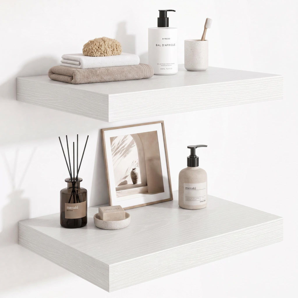 Deep Floating Shelves for Wall, 12 Inch Wide Small Wall Shelves Set of 2, 2 Inch Thick Invisible Wall Mounted Shelves for Bathroom Bedroom Nursery,Walnut Color