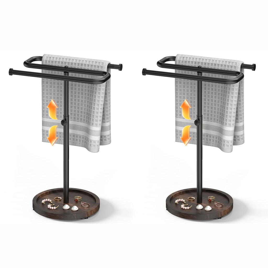 Aetyord S-Shape Countertop Towel Holder - Height Adjustable for Bathroom/Kitchen/RV | Rustproof Metal & Wood Base All Black