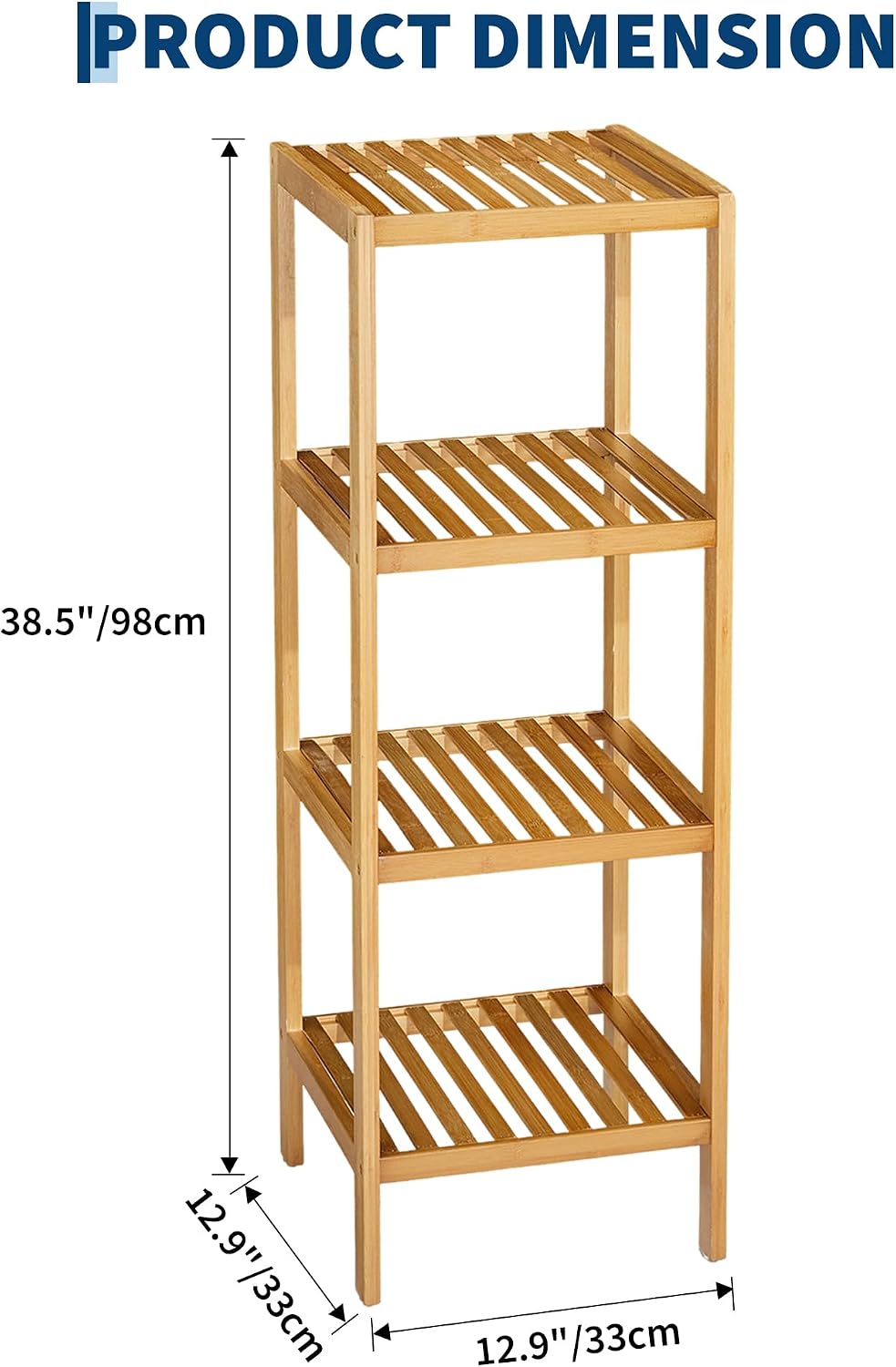 4 Tier Bathroom Shelf, Waterproof Bamboo Shelf for Bathroom