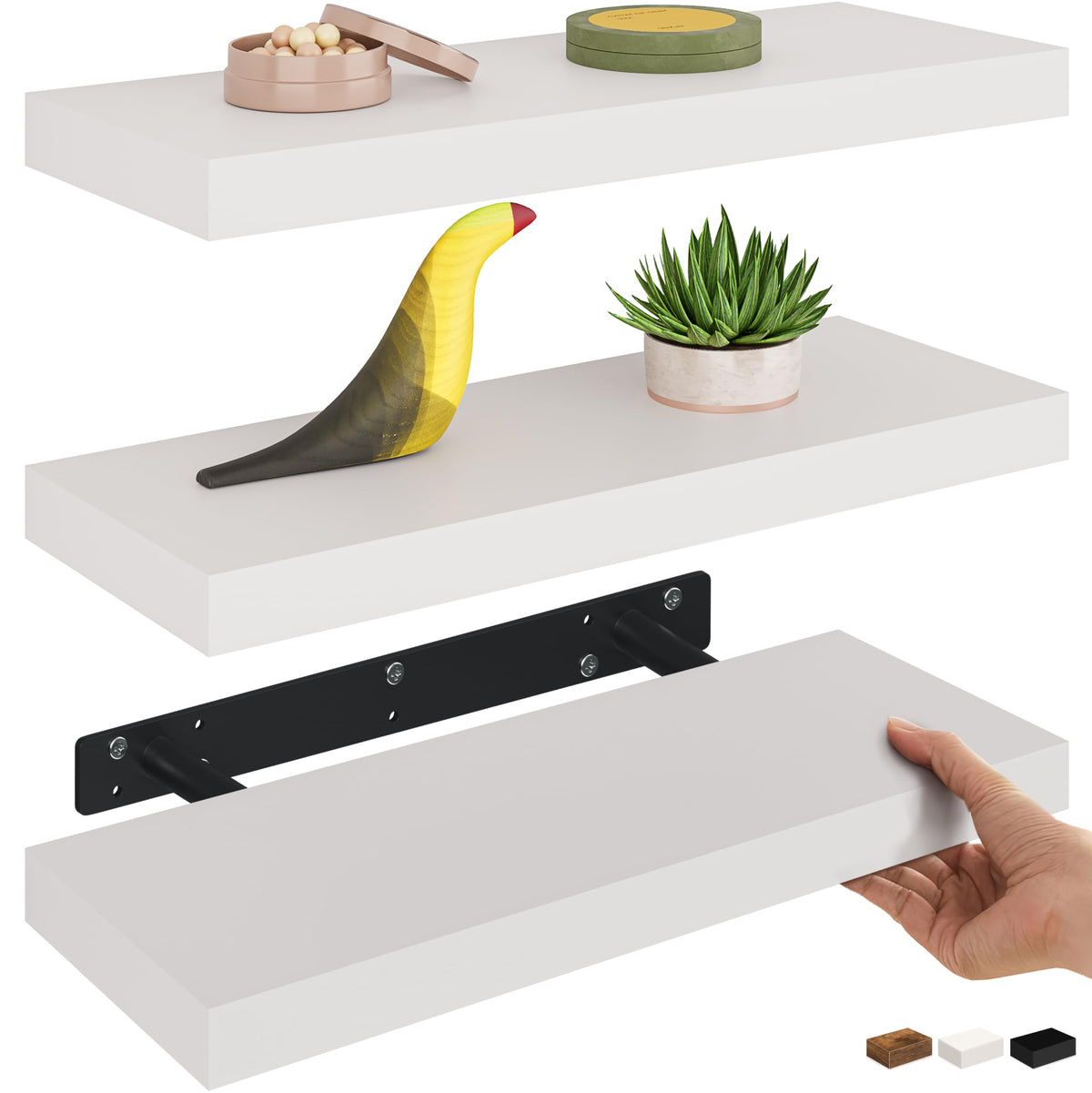 Ballucci Floating Shelves, 55" Wood Wall Shelf Set of 2, with Invisible Brackets for Bathroom, Living Room, Bedroom, Kitchen, Nursery, 6" Deep, White
