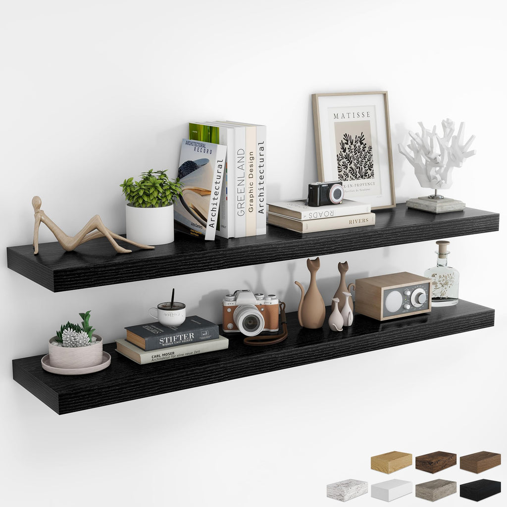 RICHFOCUS 28Inch Floating Shelves for Wall 2 Pack Shelves for Bedroom|Kitchen|Bathroom|Laundry Room Rustic Wood Wall Mounted Shelf with Invisible Brackets for Books|Storage|Decor, Oak