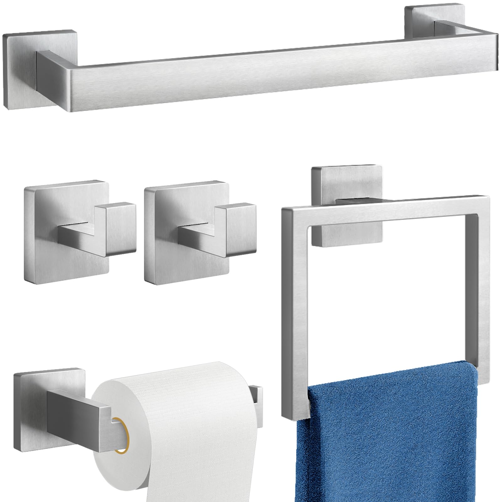 Gypie Bathroom Hardware Accessories Set, 5-Piece 16In Black Wall Mounted