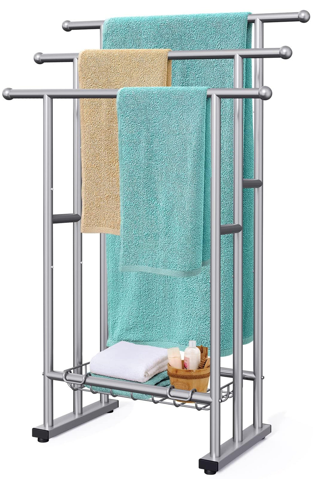 Kayfia 40'' Freestanding 3 Tier Alloy Steel Towel Rack with Storage Basket