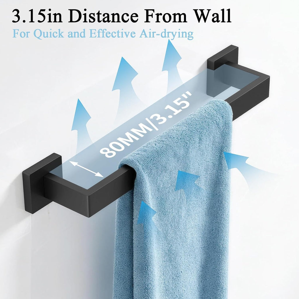 FLE Towel Bar, Black Wall Mount Towel Holder for Bathroom Kitchen,16 Inch