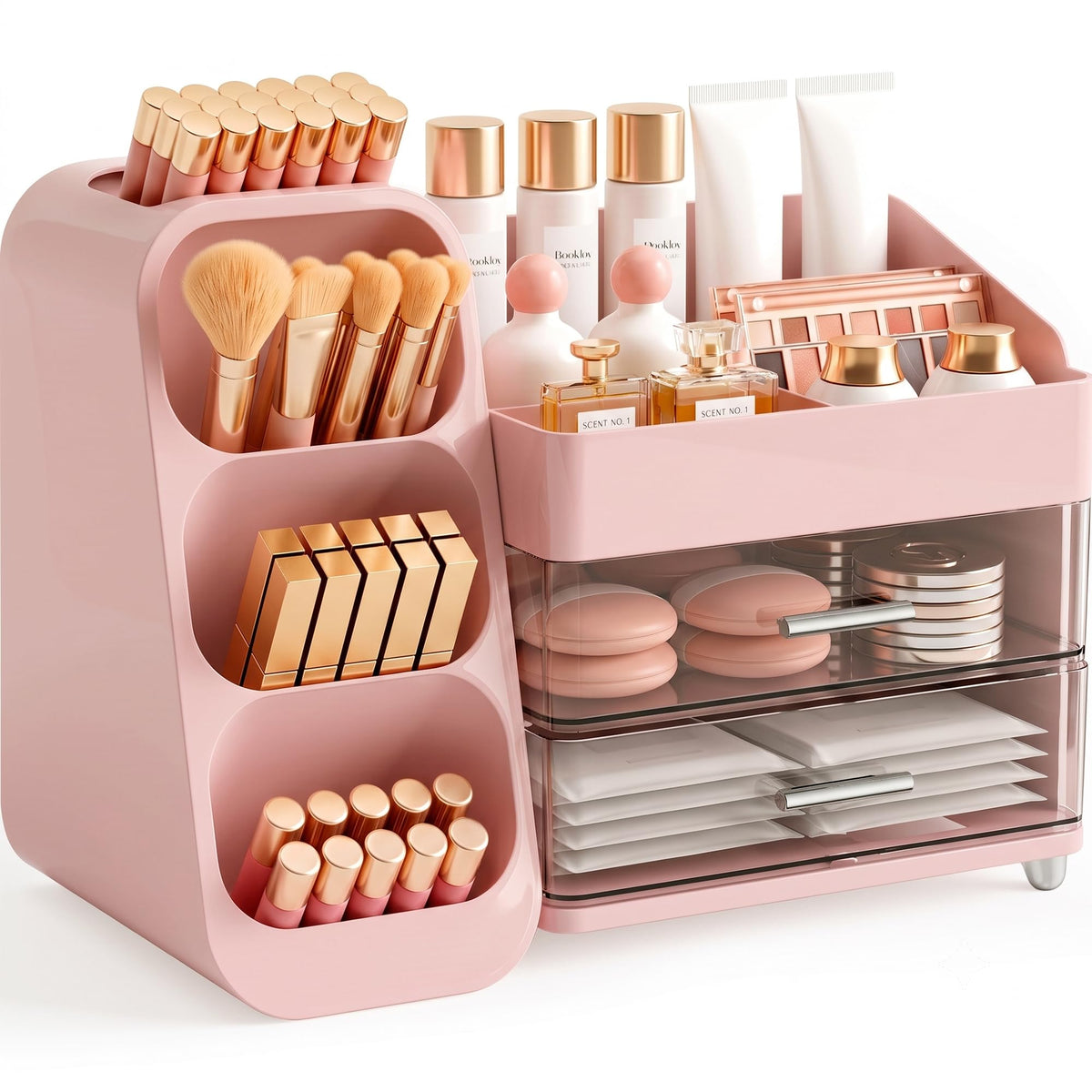 Booklov Large Makeup Organizer for Vanity Countertop, White