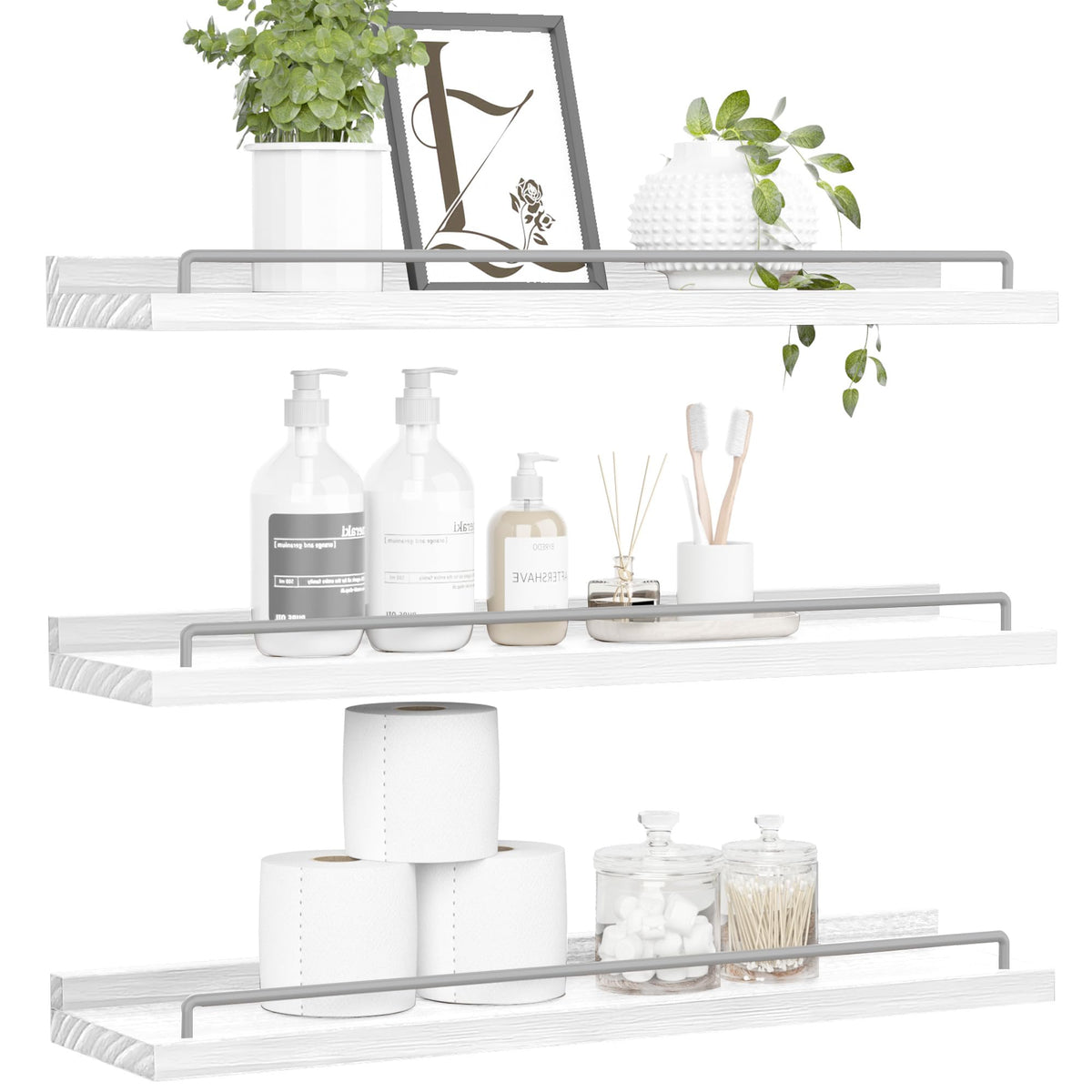 RYOFOBETTO Floating Shelves for Wall Decor Bathroom Shelves Over Toilet, Farmhouse Wall Shelves for Living Room, Bedroom, Picture Frames, Plants, Kitchen (Black, Set of 3)