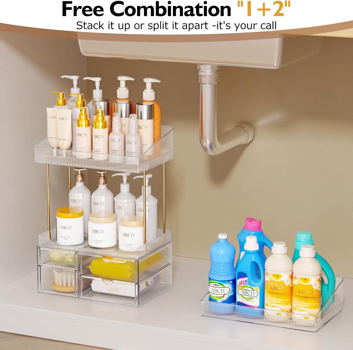 SNSLXH 4-Tier Clear Makeup Organizer Bathroom Storage