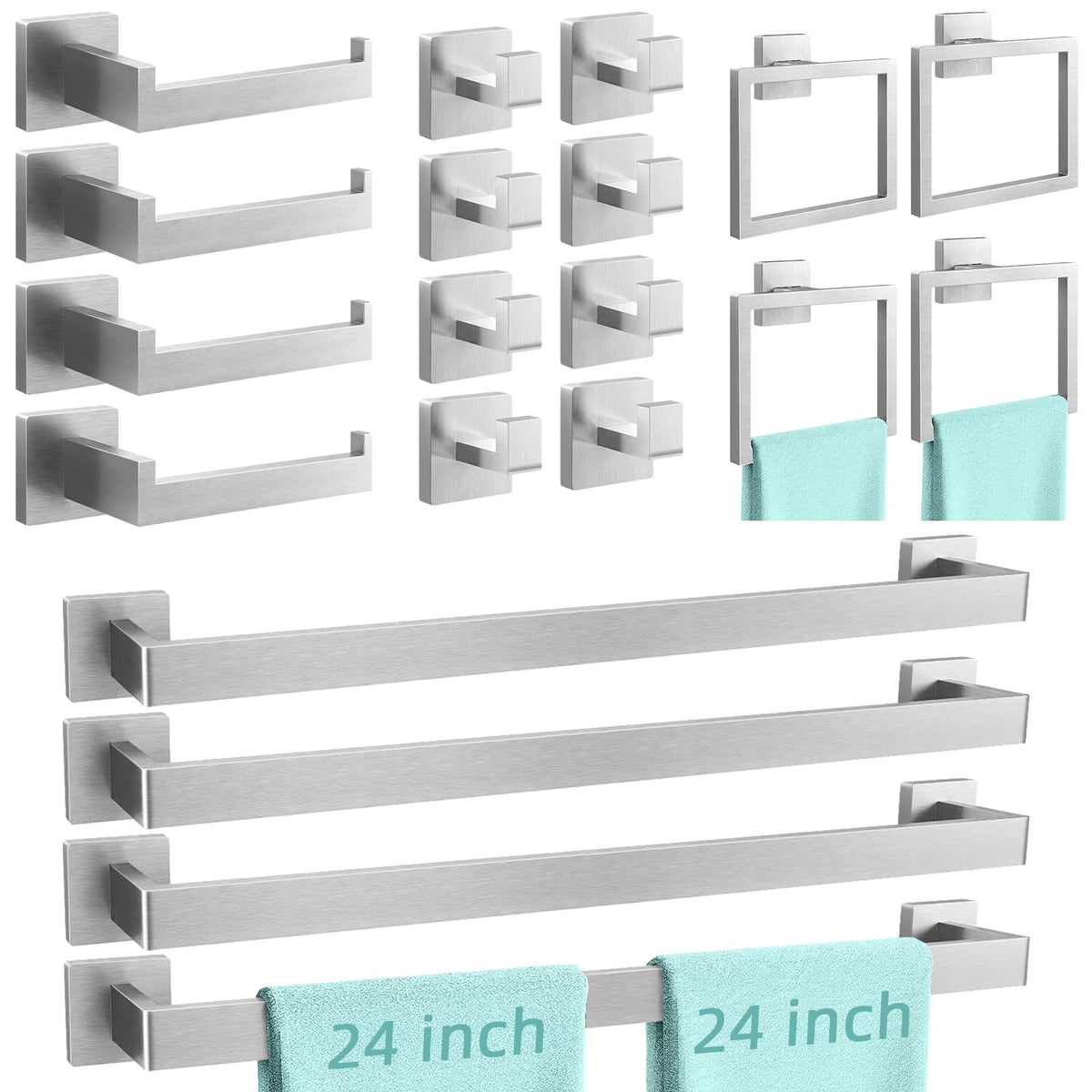 FEILERN 20-Piece Bathroom Hardware Set Brushed Nickel 24 Inch Towel Bar Set