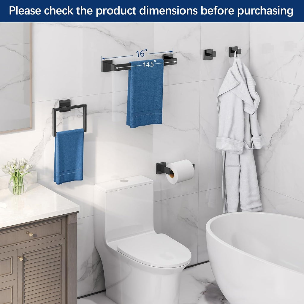 Gypie Bathroom Hardware Accessories Set, 5-Piece 16In Black Wall Mounted