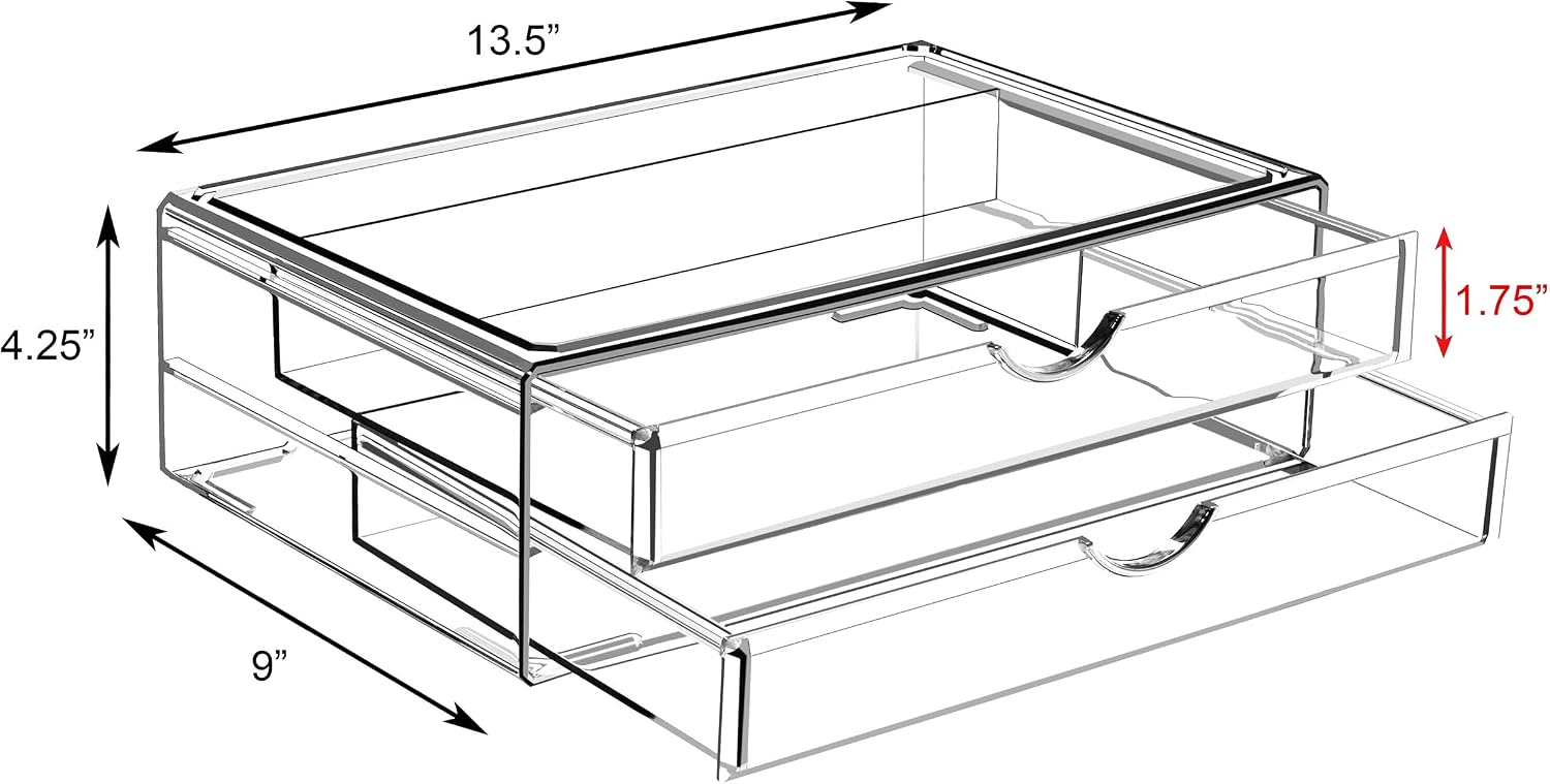 Sorbus Acrylic Drawers, Clear Makeup Organizer for Vanity (2 Wide Drawers)