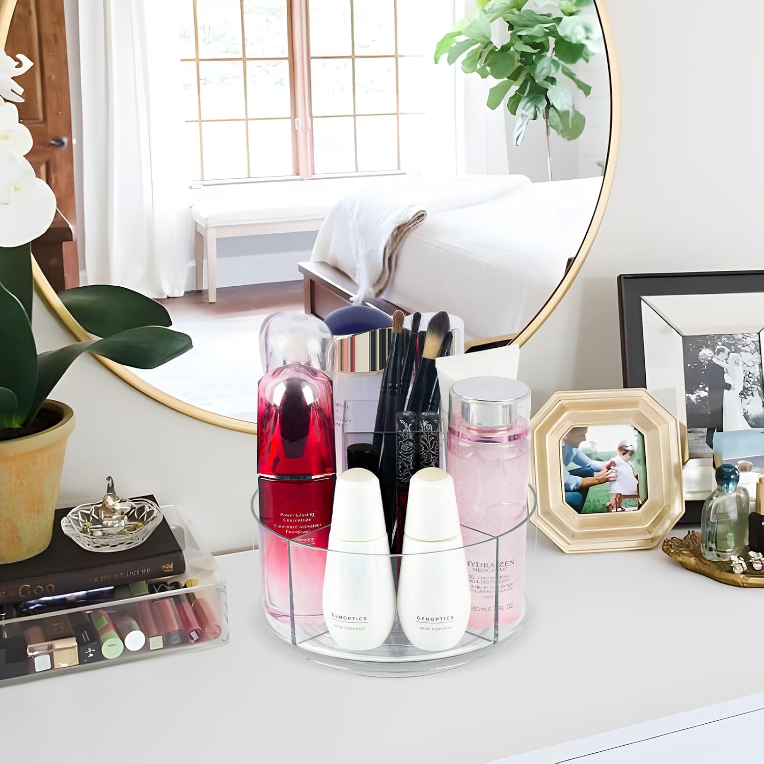 360° Rotating Makeup Organizer Clear Lazy Susan Organizer for Vanity, Cosmetic Display Cases for Bathroom Countertop, Makeup Storage Organizer, Desktop Dresser Sundries Storage Boxes