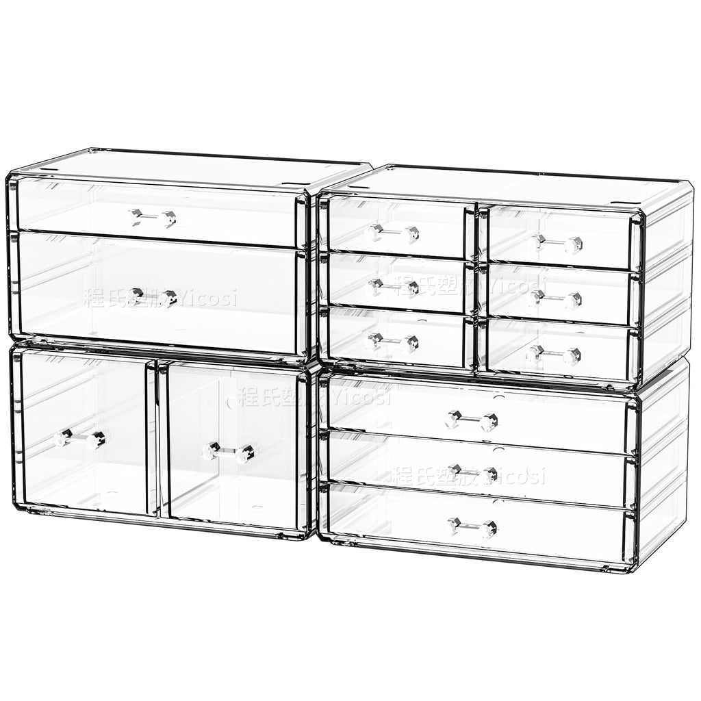 Cq acrylic Clear Stackable Storage Drawers,Plastic Makeup Organizer and Bathroom Storage Bins WIth 9 Drawers For Make up,Medicine,Craft,Pen,Beauty and Office Supply Organizer