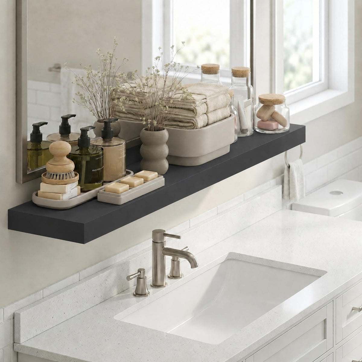 Furinno Tanna Floating Shelves for Wall, Bathroom Wall Shelf, Americano