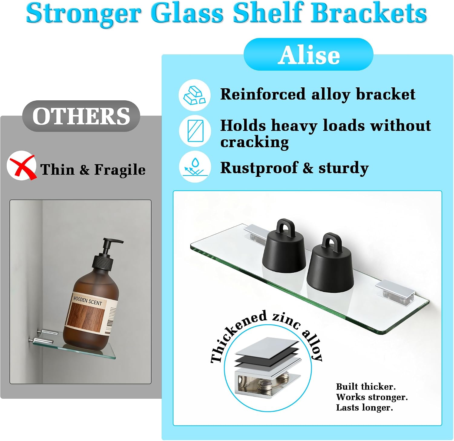 Alise Glass Shelves for Bathroom,15 Inch Wall Mounted Floating Shelf,Chrome
