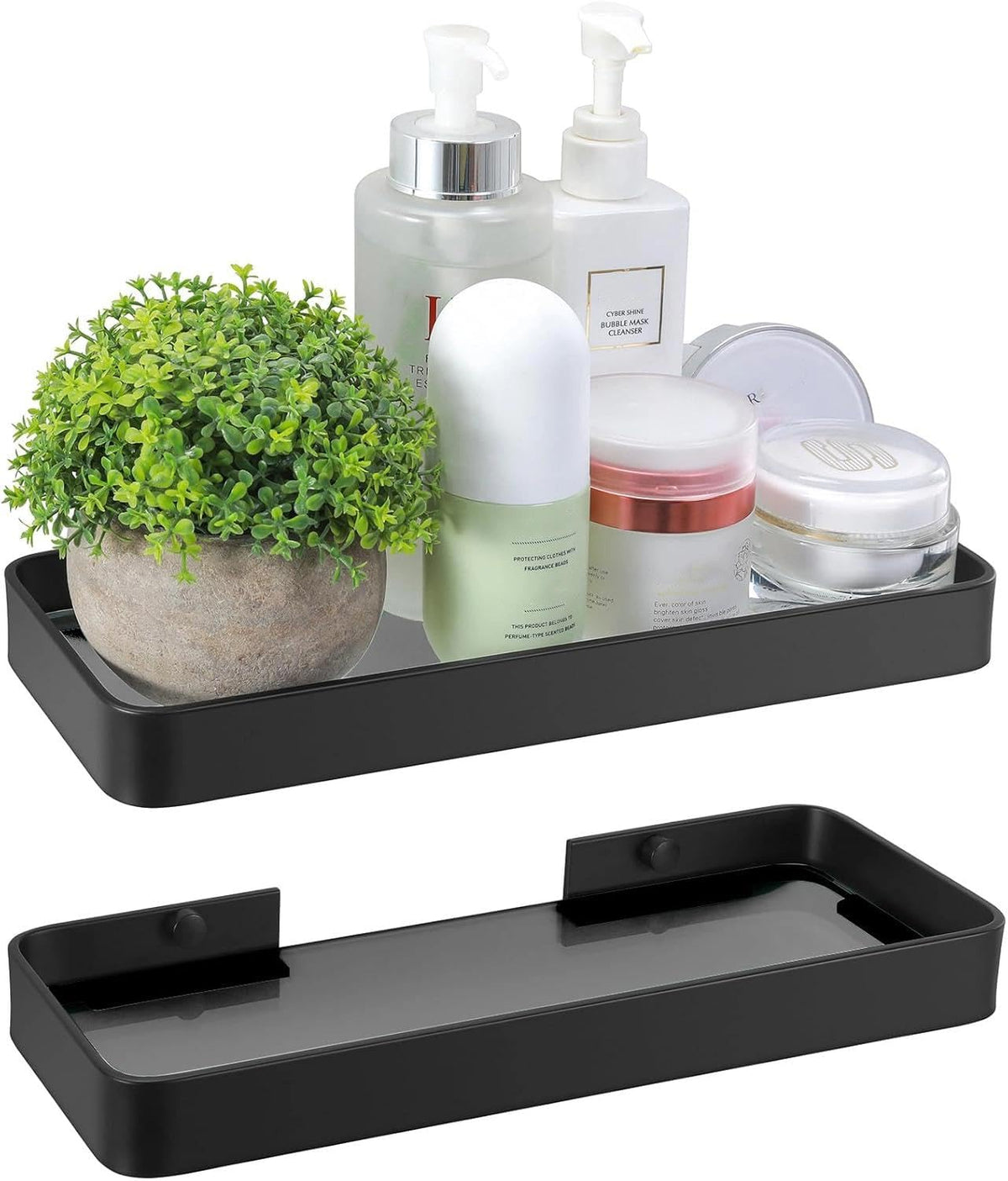 Z metnal Small Glass Bathroom Shelves, Matte Black Floating Shelf, Mini Wall Shelf Organizer, Wall Mounted (Dark Glass, 8 inch/20cm)