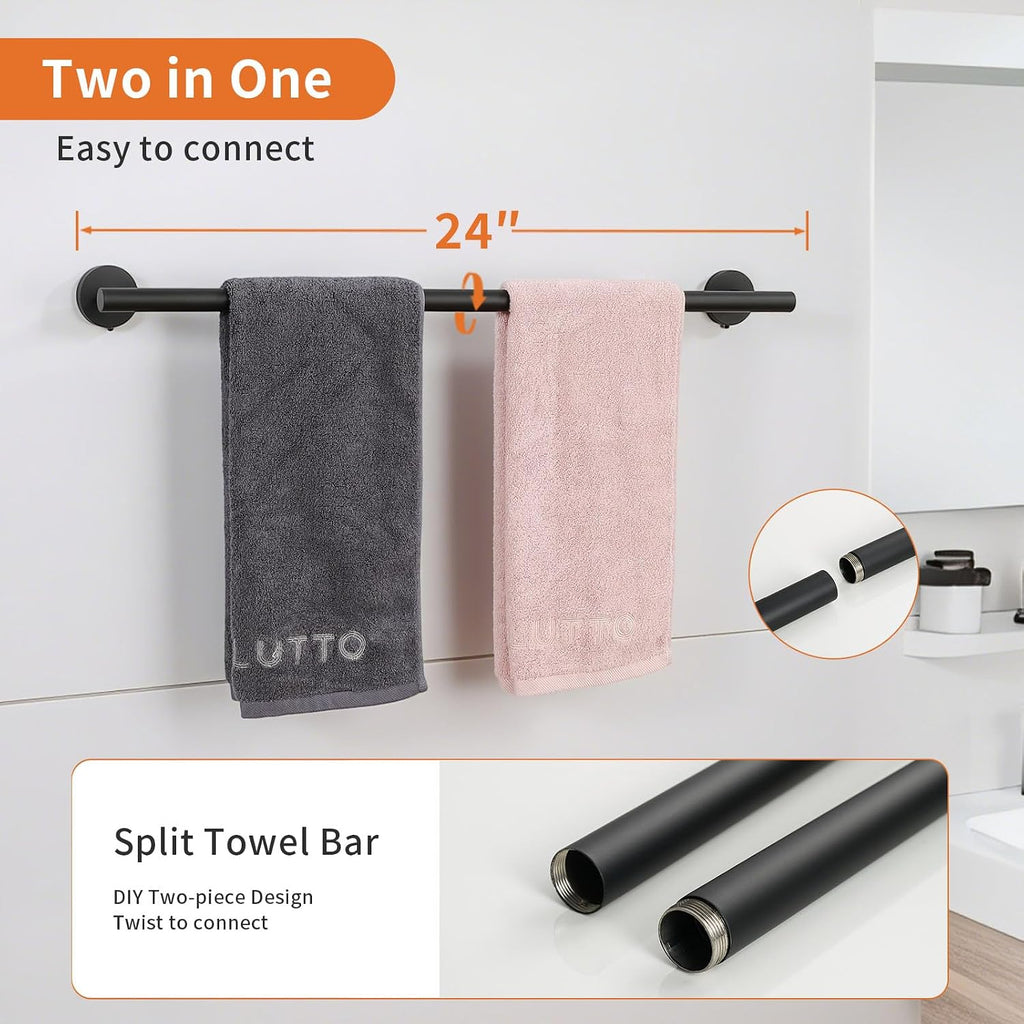5-Piece Matte Black Bathroom Hardware Set, Towel Racks Set for Bathroom SUS304 Stainless Steel Toilet Paper Holder Wall Mounted, 24 Inch Modern Bathroom Accessories Kit