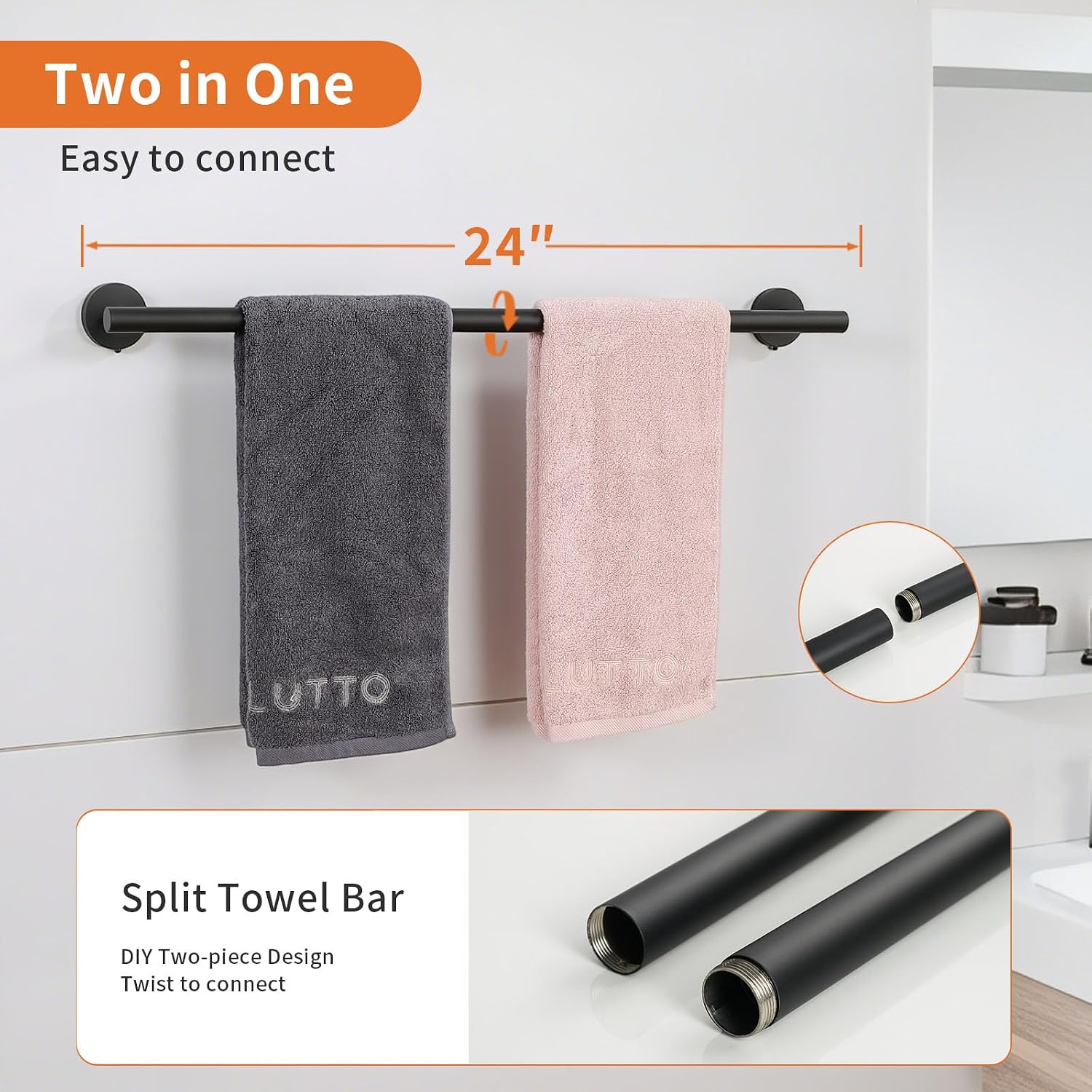 5-Piece Matte Black Bathroom Hardware Set, Towel Racks Set for Bathroom SUS304 Stainless Steel Toilet Paper Holder Wall Mounted, 24 Inch Modern Bathroom Accessories Kit