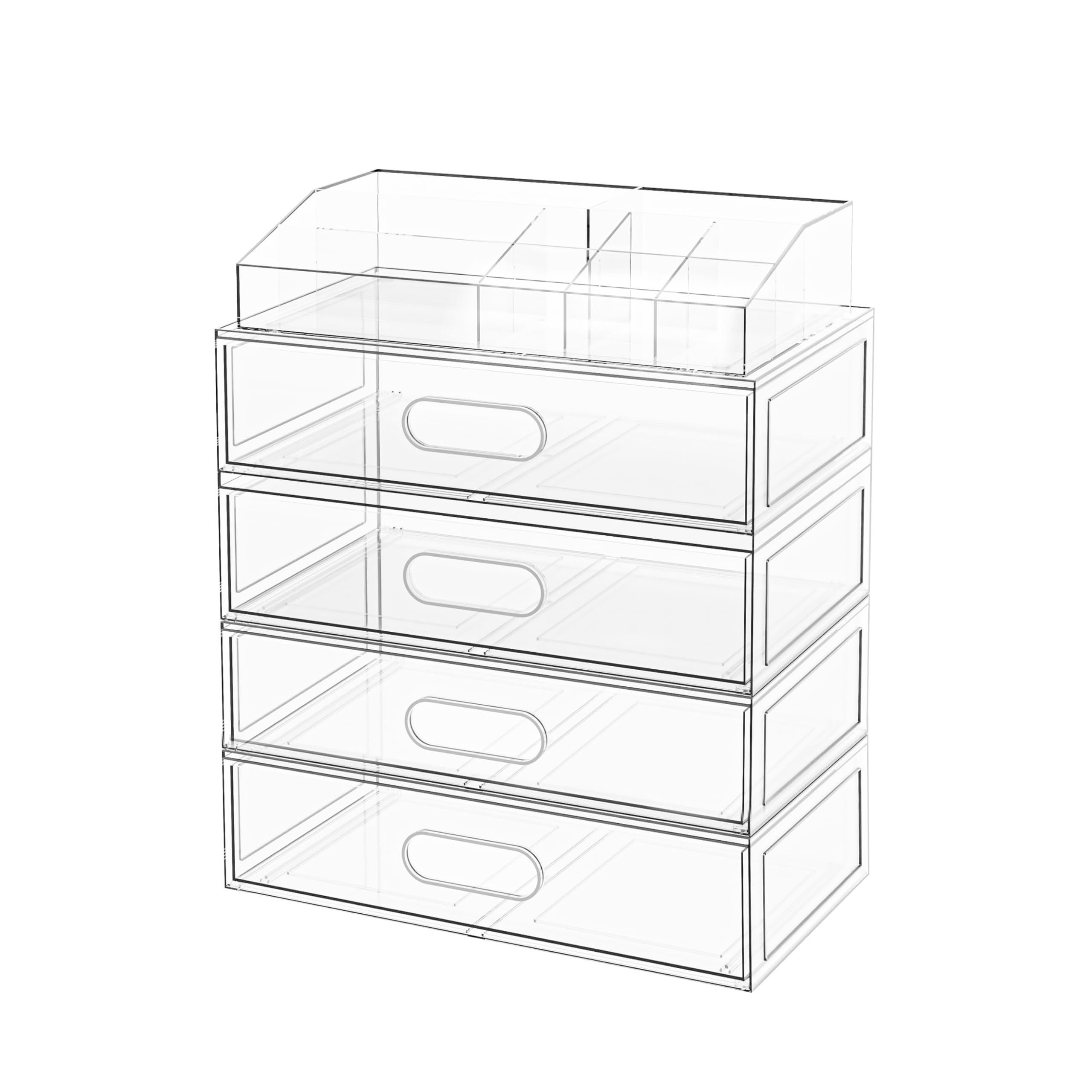 Clear Stackable Makeup Organizer with Drawer, 12''W Acrylic Storage Drawers