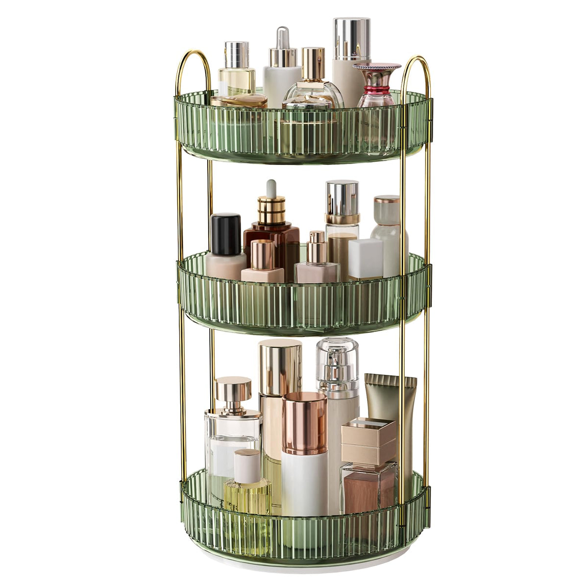 360° Rotating Makeup Organizer, Large-Capacity Skincare Make Up Storage 3 Tier Perfume Organizers Cosmetic Dresser Organizer with Makeup Brush Holder, Fits Bedroom, Bathroom, Vanity Shelf Countertop