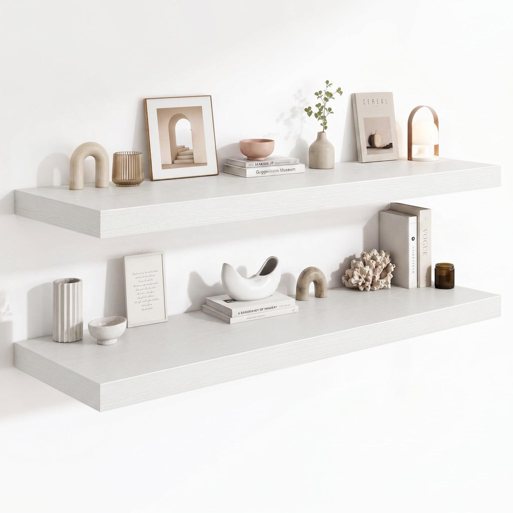 Deep Floating Shelves for Wall, 12 Inch Wide Small Wall Shelves Set of 2, 2 Inch Thick Invisible Wall Mounted Shelves for Bathroom Bedroom Nursery,Walnut Color