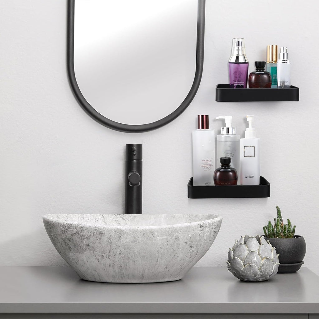 Z metnal Small Glass Bathroom Shelves, Matte Black Floating Shelf, Mini Wall Shelf Organizer, Wall Mounted (Dark Glass, 8 inch/20cm)