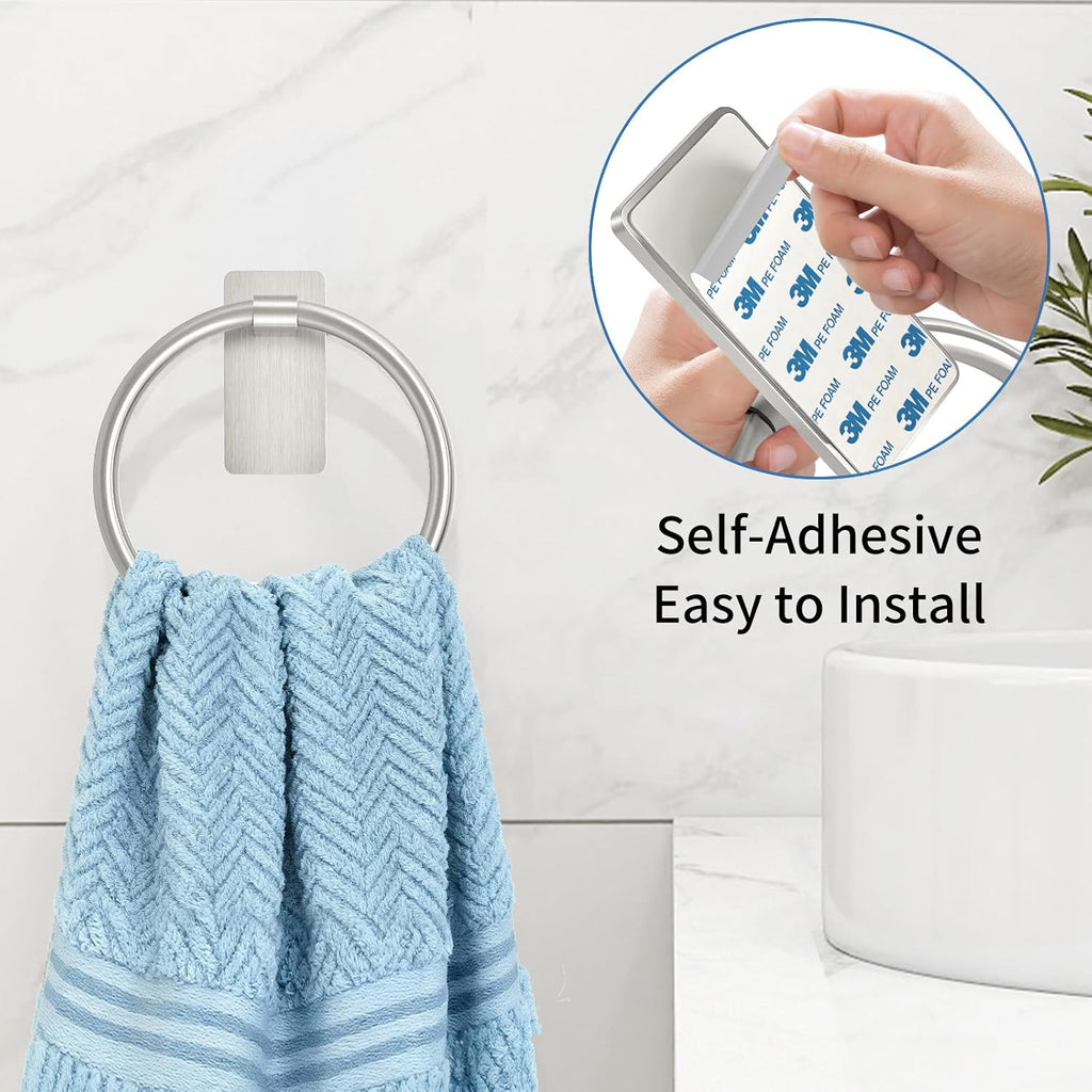 STWWO Hand Towel Holder for Bathroom, Brushed Nickel Towel Ring Adhesive