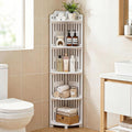 5 Tier Corner Storage Shelf, 43.3 Inch Waterproof PVC Freestanding Organizer with Slotted Panels, Scandinavian Style Triangle Display Rack for Bathroom, Kitchen and Living Room