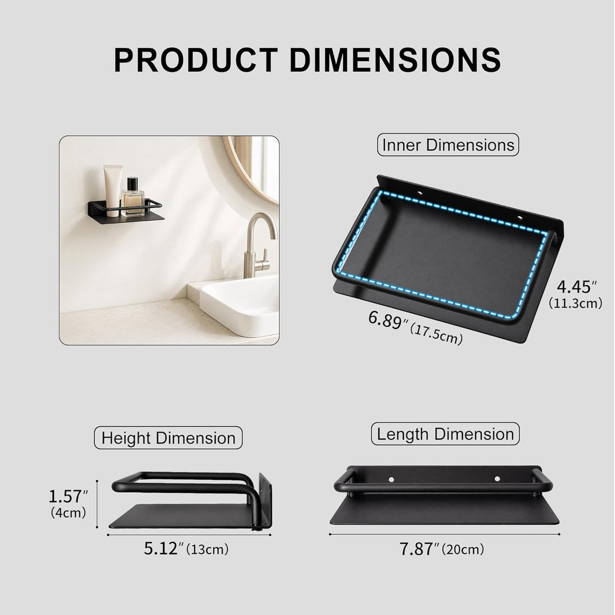 RFOUO 8 Inch Small Metal Wall Shelf with Guard Rail,Black,1 Pack