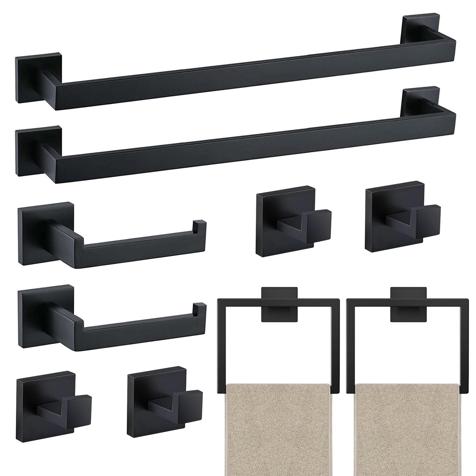 JOPOFI 5 Piece Towel Bar Set - 23.6Inch Bathroom Towel Holder - Matte Black