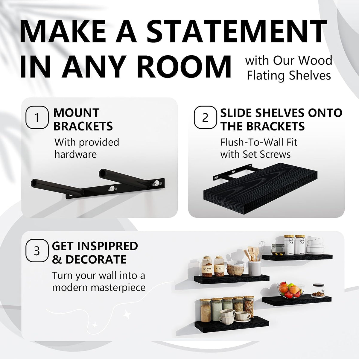 Venusmiles Bathroom Floating Shelves for Wall, 15" Wall Mounted Shelves with Invisible Brackets, 4 Small Wood Floating Wall Shelf Shelves for Living Room, Bedroom, Kitchen, Bathroom (Oak)