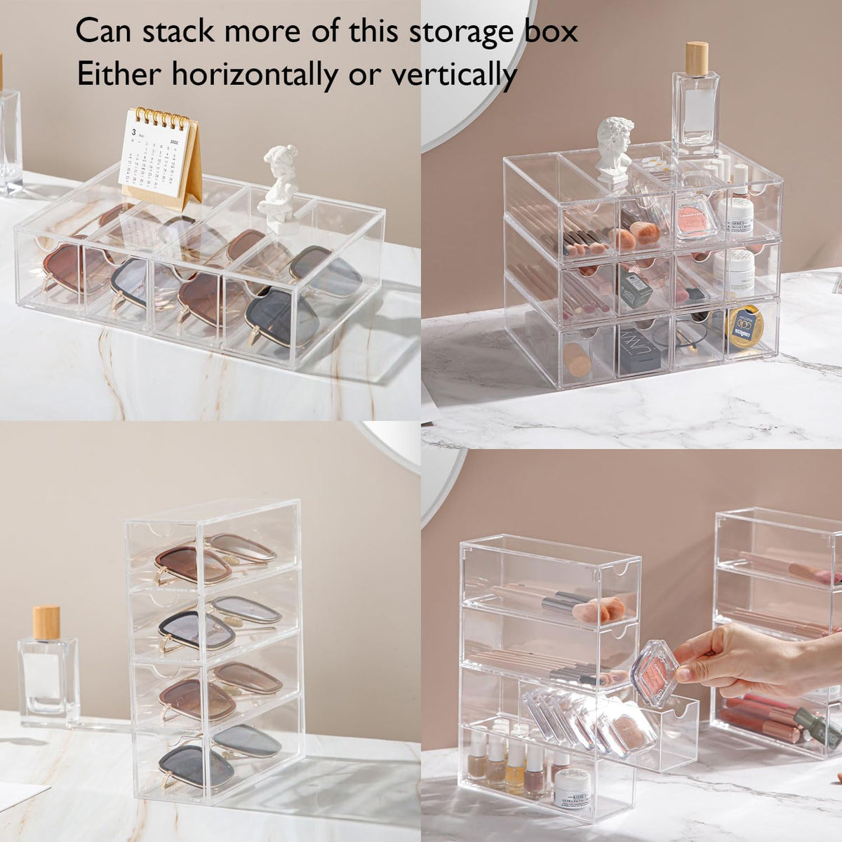 Sunglass Storage Box, Acrylic Eyeglass Organizer, Make-up Storage Drawer Tray, Jewelry Trays, Type Strong Load-bearing Easy Access 4-Layer Transparent Visual Sunglasses Case Home Office Using
