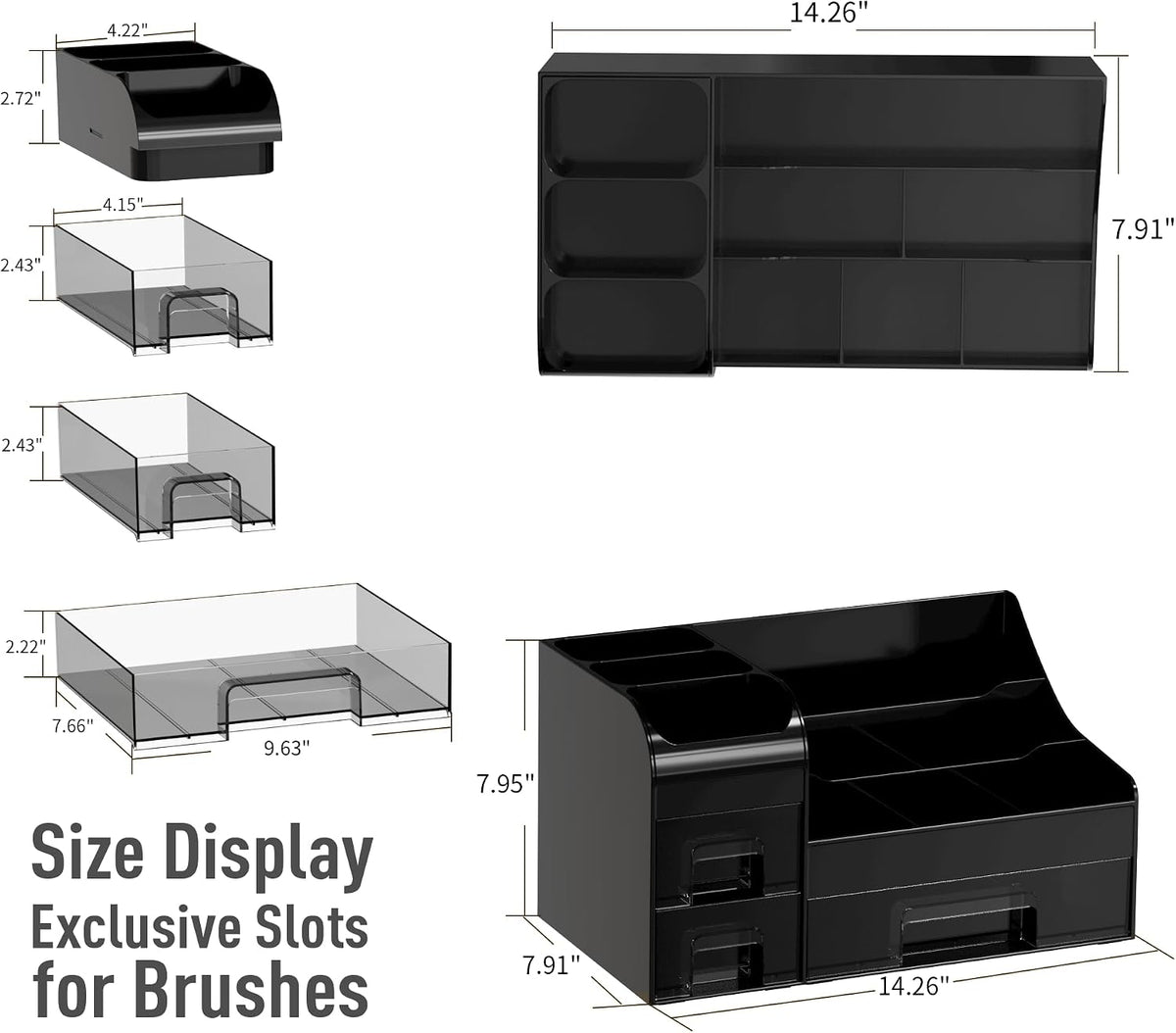 Extra Large Makeup Organizer for Vanity,Countertop Organizer with Drawers and Brush Holder,Men’s Cologne Organizer for Bathroom,Cosmetic Skin Storage for Lipsticks,Nail Polish & Shaving Lotion,Black