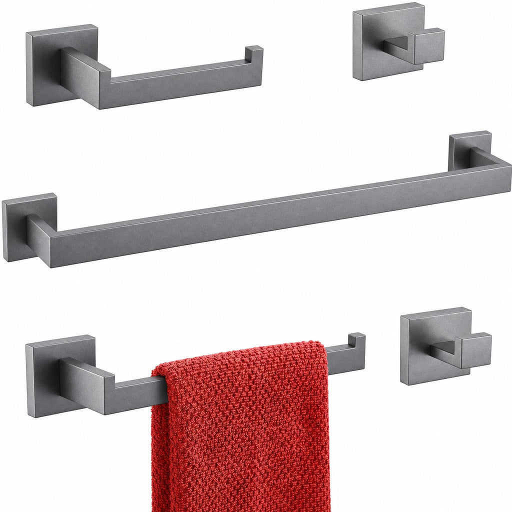 5-Piece Bathroom Hardware Set, 16 in Towel Bar, Matte Black