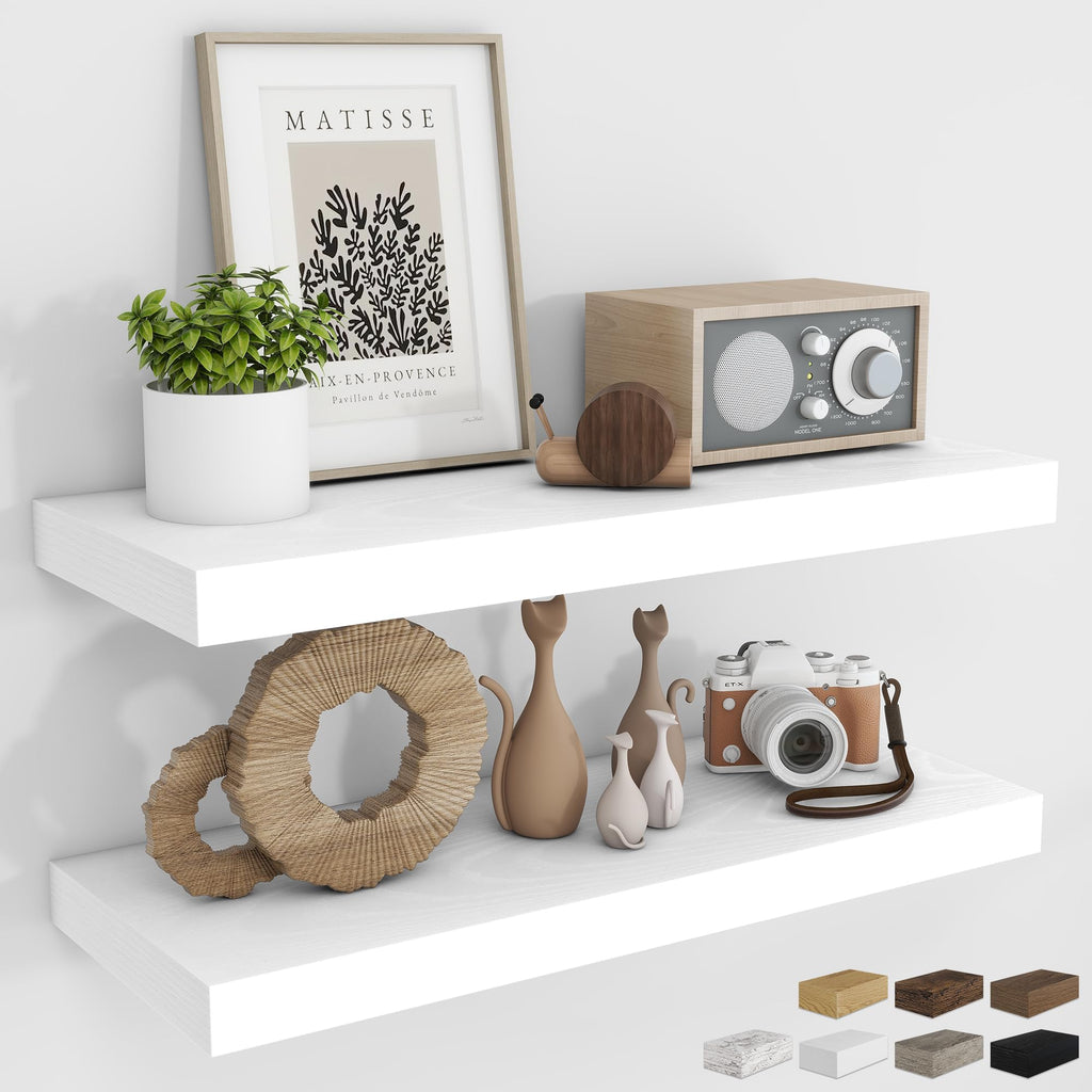 RICHFOCUS 28Inch Floating Shelves for Wall 2 Pack Shelves for Bedroom|Kitchen|Bathroom|Laundry Room Rustic Wood Wall Mounted Shelf with Invisible Brackets for Books|Storage|Decor, Oak