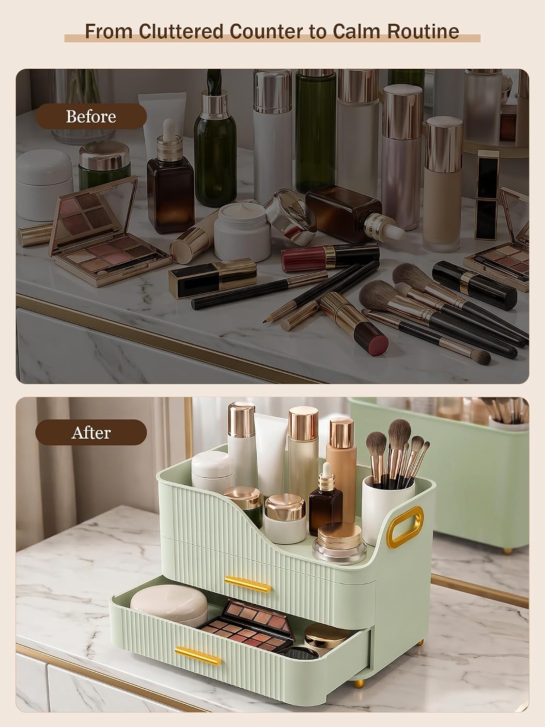 Booklov Large Makeup Organizer for Vanity, Bathroom Countertop, Green