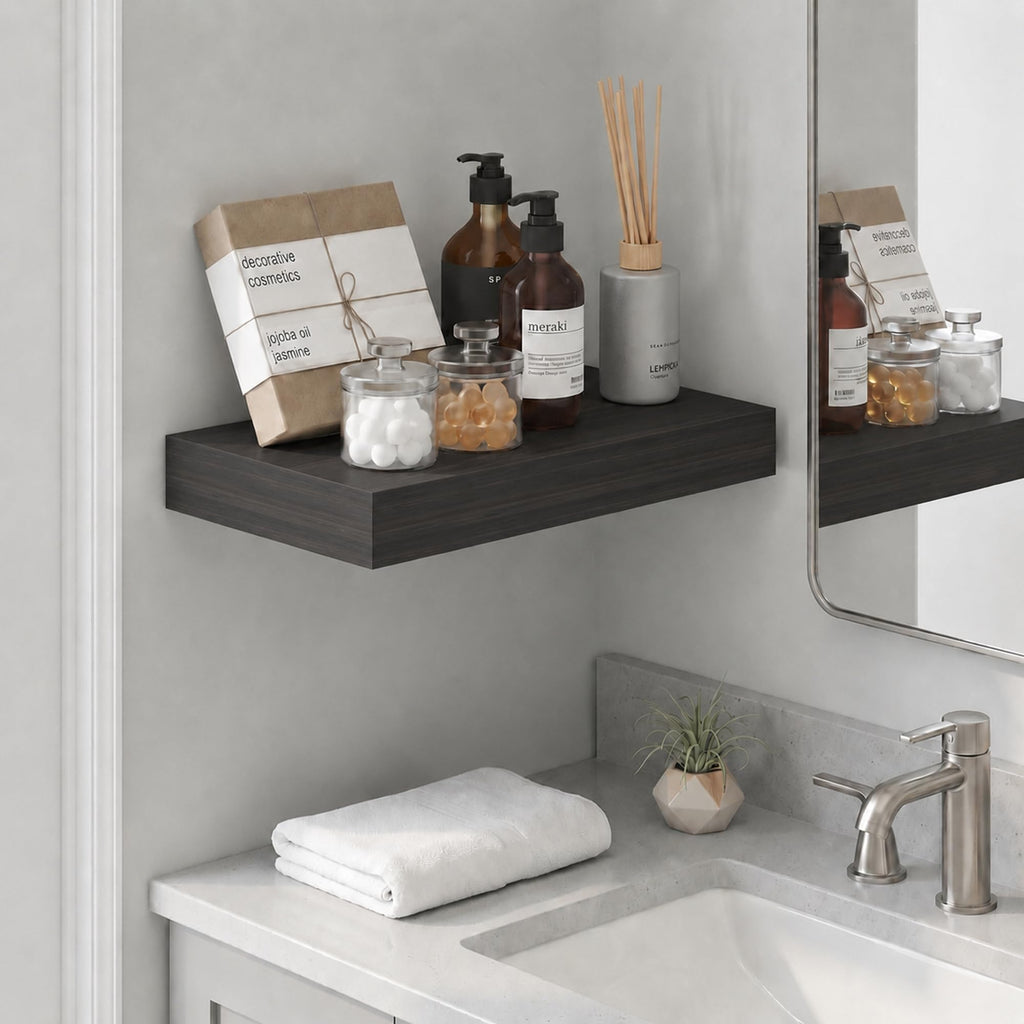 Furinno Tanna Floating Shelves for Wall, Bathroom Wall Shelf, Americano