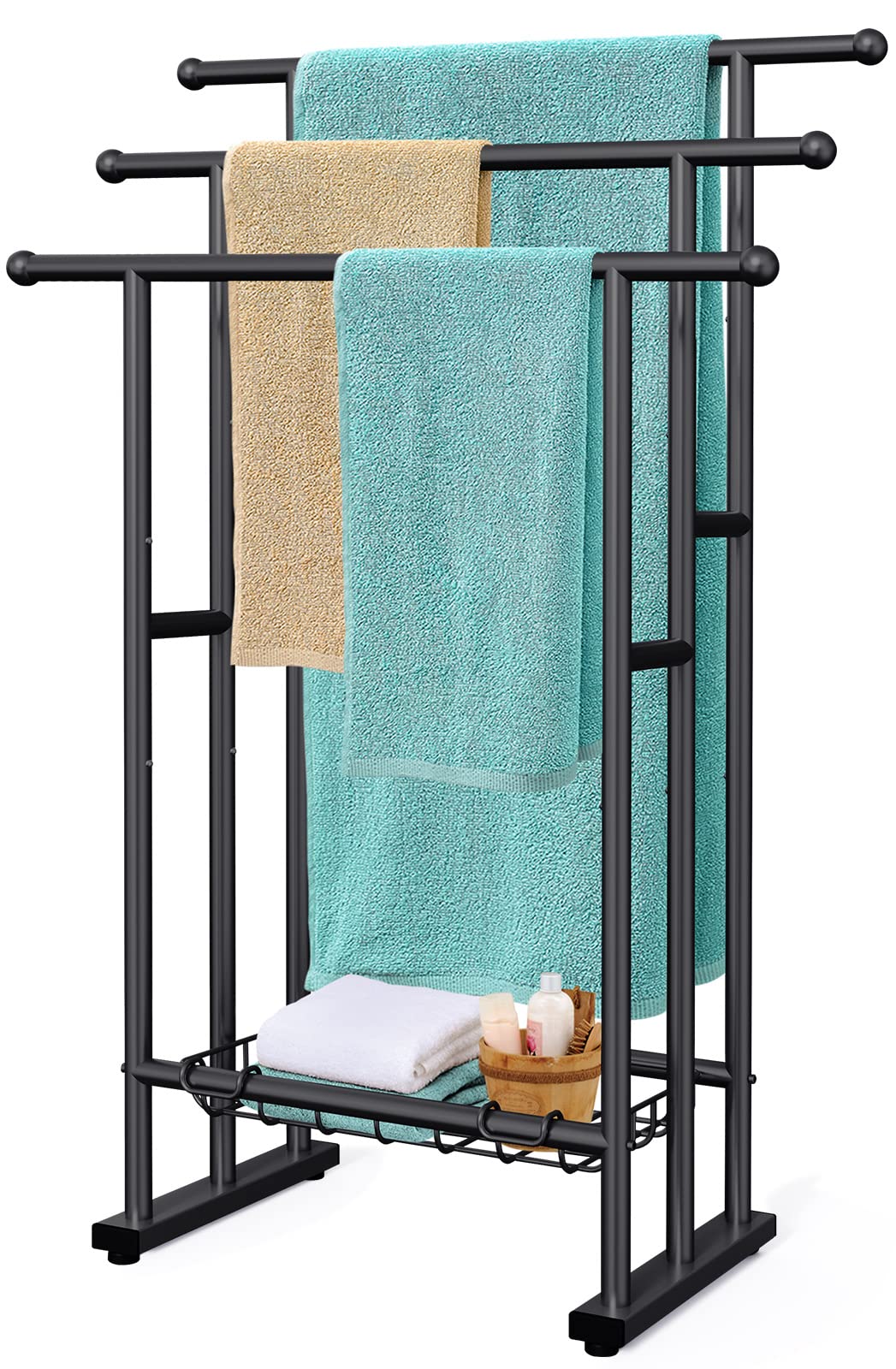 Kayfia 40'' Freestanding 3 Tier Alloy Steel Towel Rack with Storage Basket